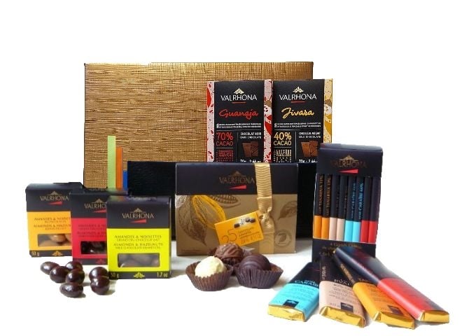 Gold chocolate box with Valrhona chocolate