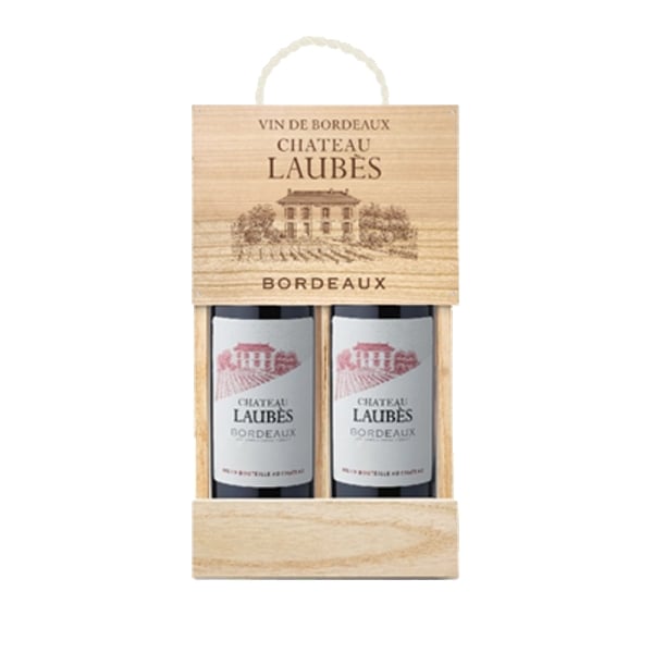 Chateau Laubes, Bordeaux in Wooden Gift Box with: 2 Chateau Laubes, Bordeaux, Red, 75cl