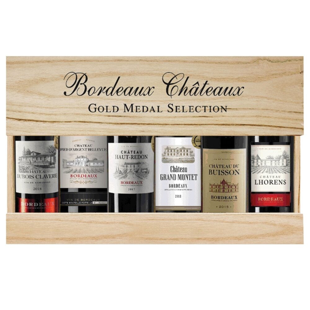 Chateaux Gold Medal Selection, 6x75cl Red Wines from Bordeaux, France, in Wooden Gift Box