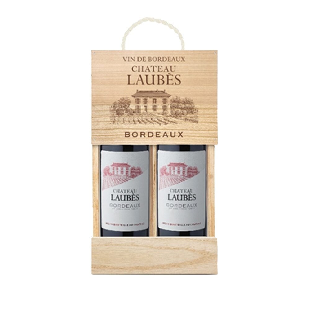 Chateau Laubes, Bordeaux in Wooden Gift Box with: 2 Chateau Laubes, Bordeaux, Red, 75cl