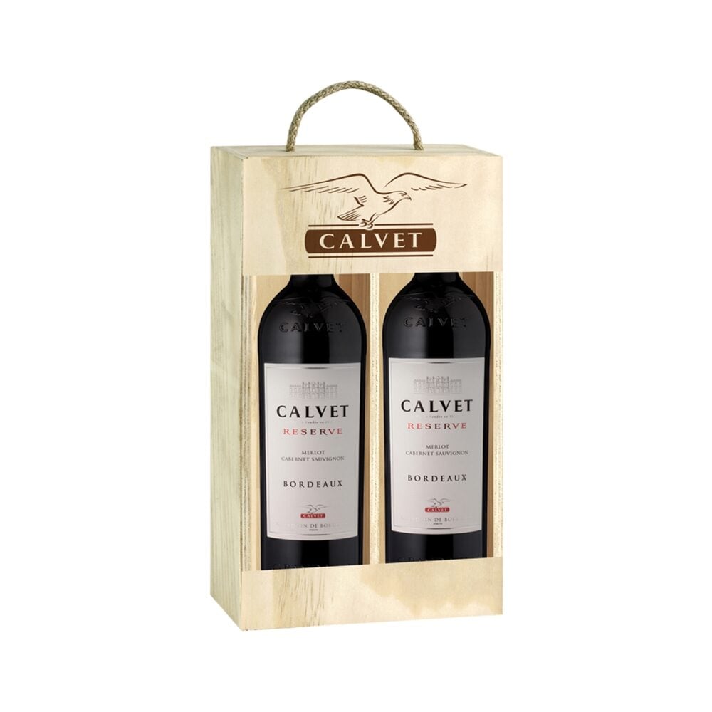 Calvet, 2 x Reserve, Bordeaux, France, 75cl in Wooden Gift Box