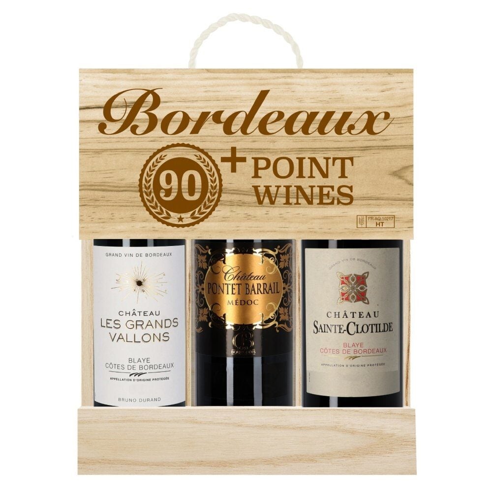 90+ Points Bordeaux Selection 3 x 75cl in Wooden Gift Box