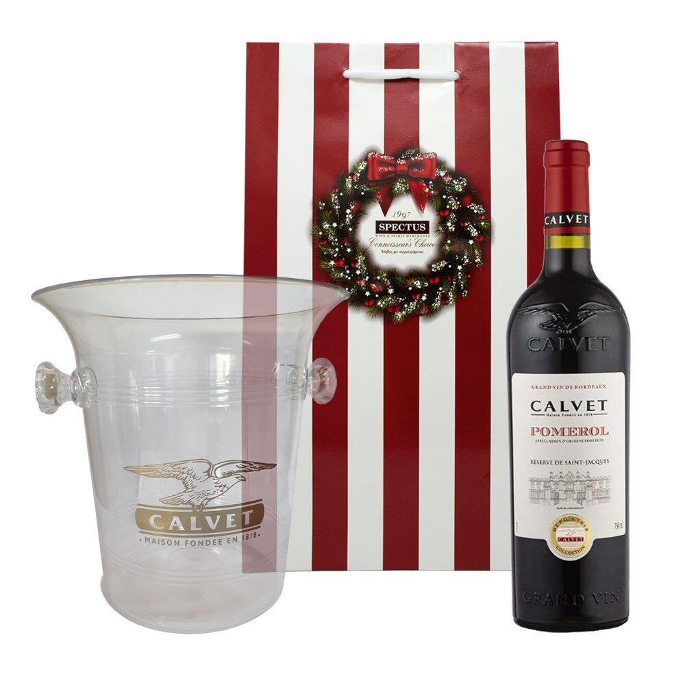 Calvet Gift Ice Bucket with 1 Calvet, Reserve de Saint – Jacques, Pomerol, Bordeaux, France, Red, 75cl