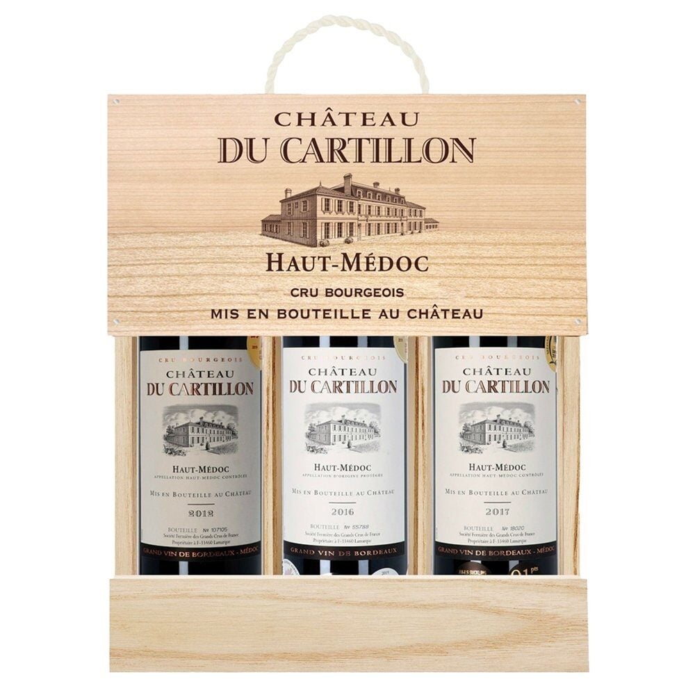 Chateau Du Cartillon, Haut-Medoc, Bordeaux, France, Red, 3x75cl in Wooden Gift Box – 3 Vintages (12,16&17)