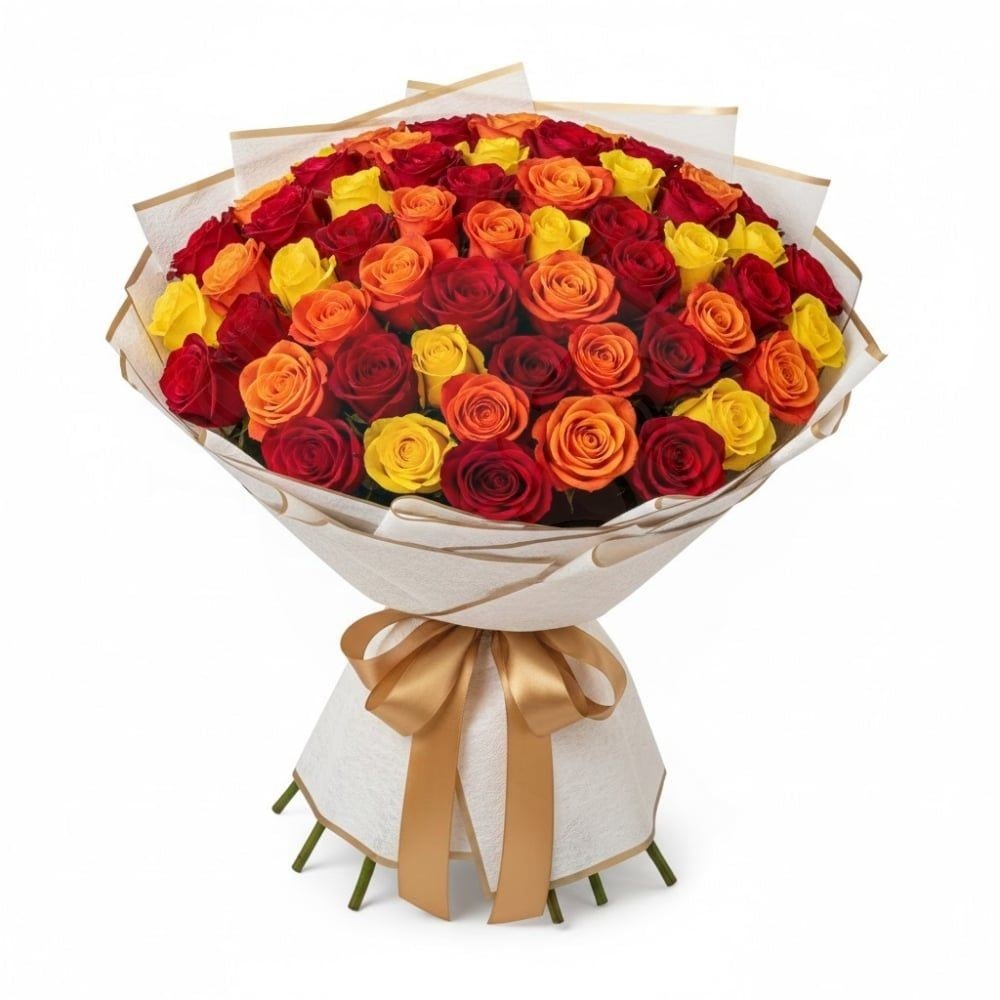 100 mix red orange and yellow roses (Refined)