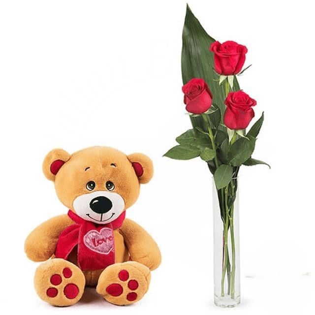 3 red roses + teddy (Refined)