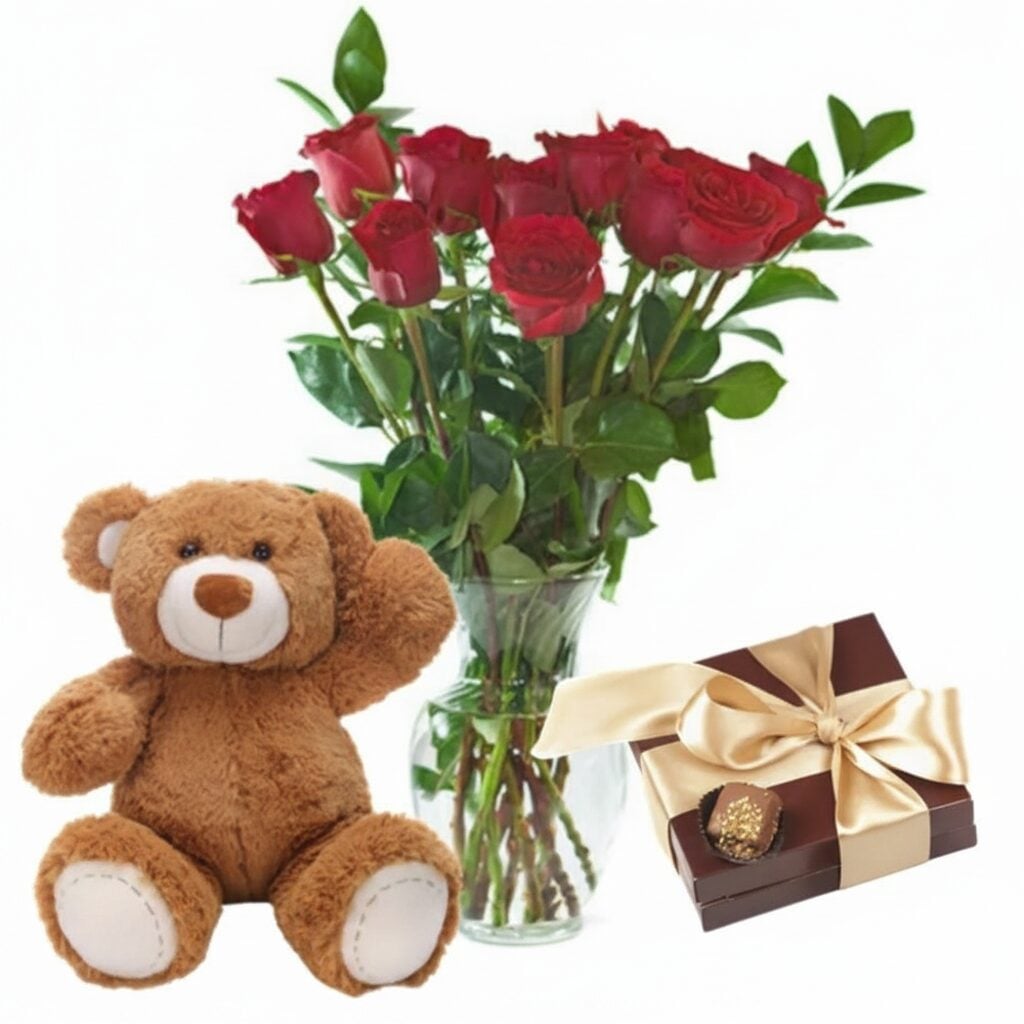 Red Roses with Teddy and Chocolates (Refined)