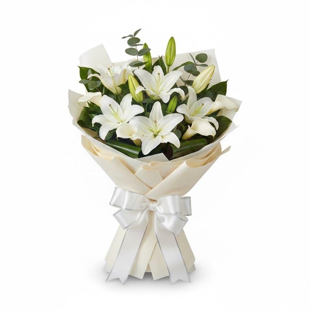 Funeral Bouquet of White Lilies (Refined)