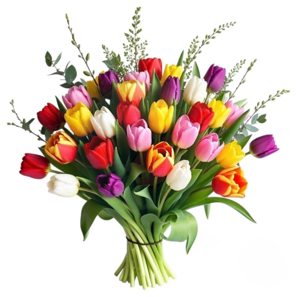 Bouquet of 50 rainbow tulips (Refined)