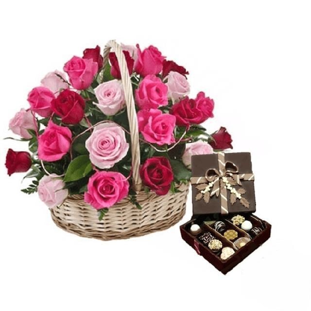 basket of 24 pink roses with chocolates (Refined)