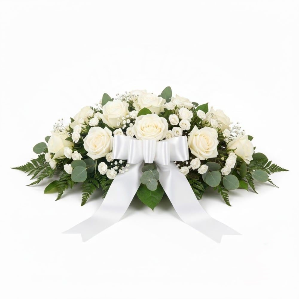Funeral Spray of White Roses (Refined)