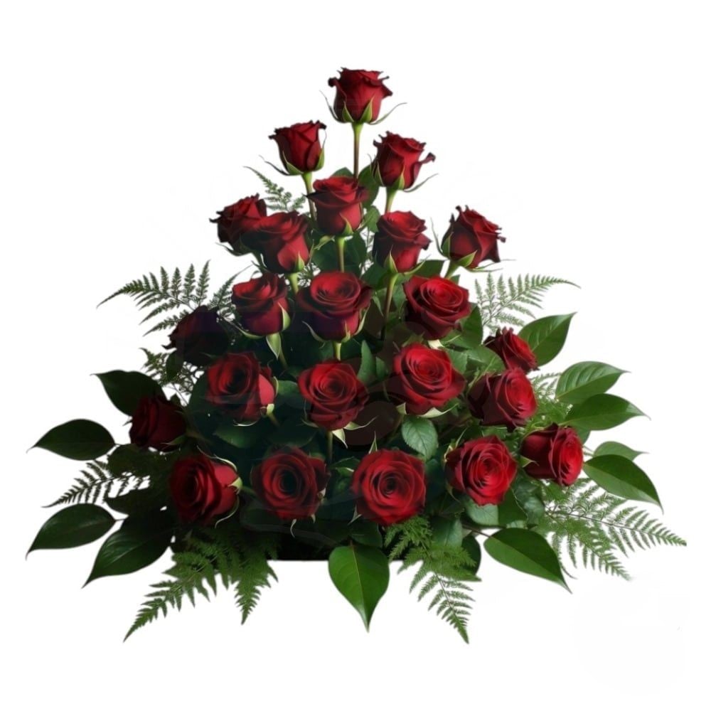 Funeral spray of red roses