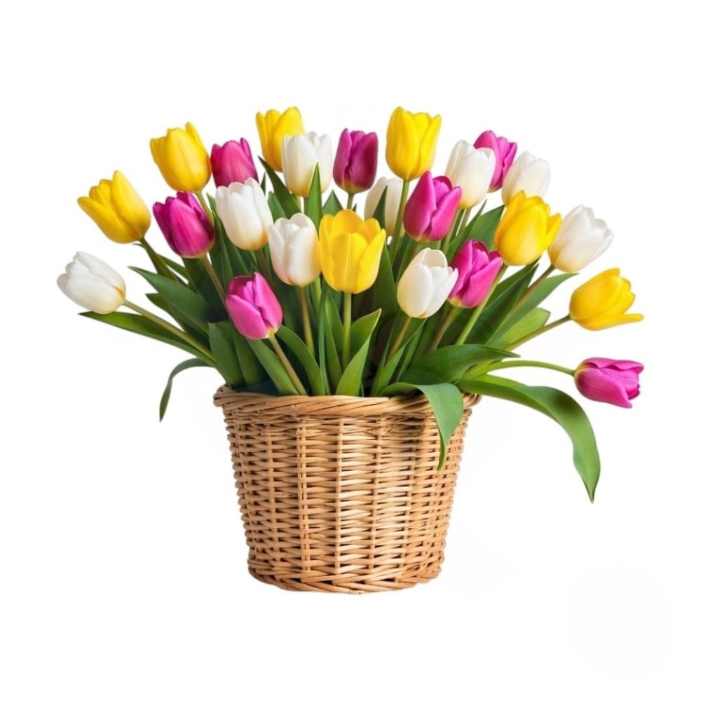 Basket of white yellow and pink tulips (Refined)
