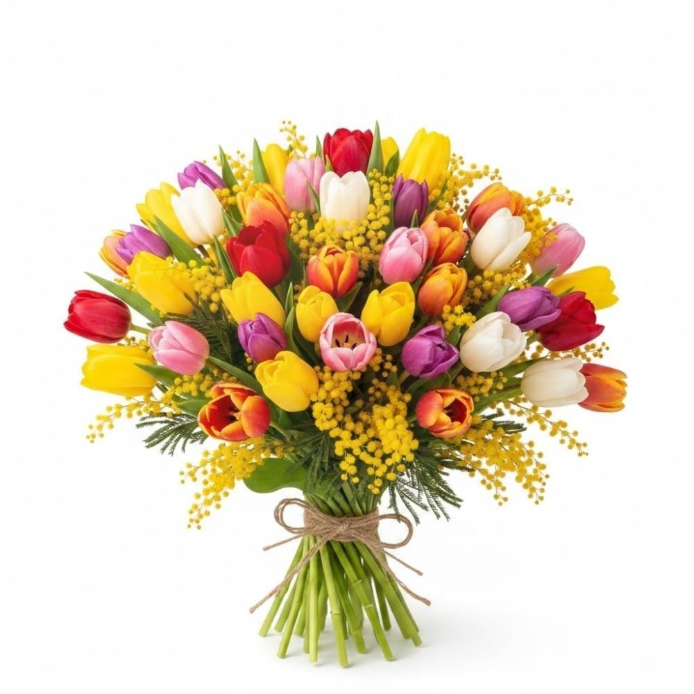 Bouquet of tulips with mimosa (Refined)