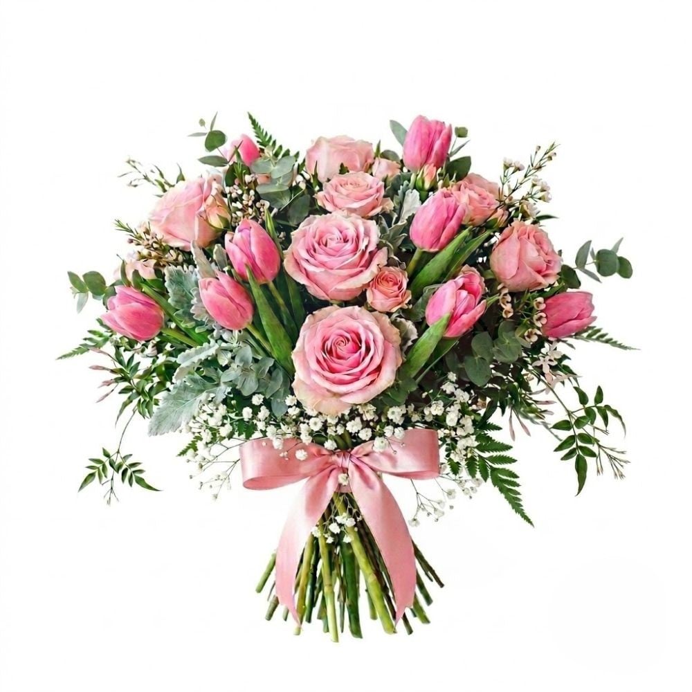 Bouquet of pink roses and tulips (Refined)