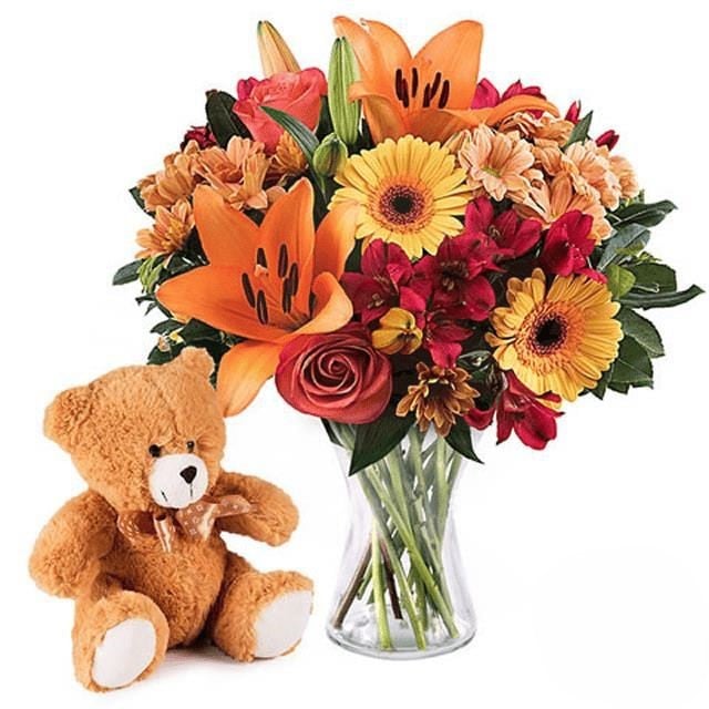 Orange bouquet with teddy (Refined)