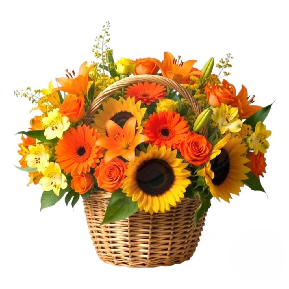 Basket of sunflowers and orange flowers (Refined)