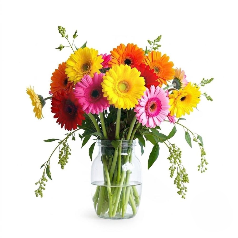 Vase arrangement of colourful gerberas (Refined)