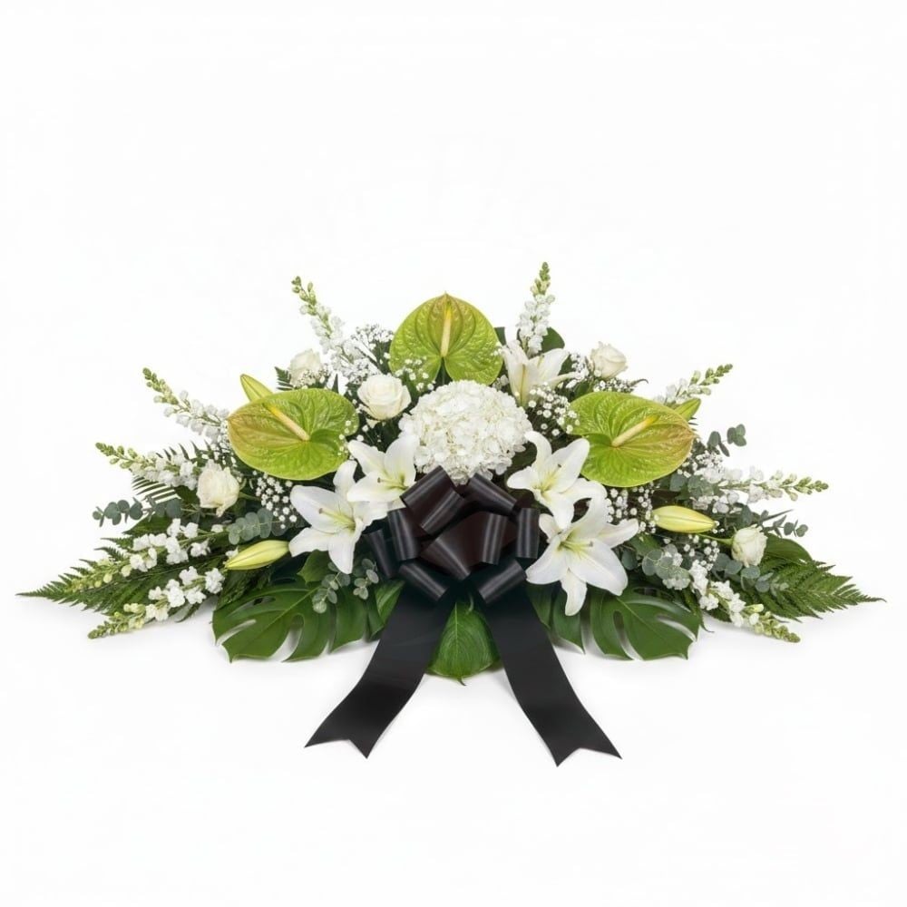 Funeral Arrangement of Anthurium and White Flowers (Refined)