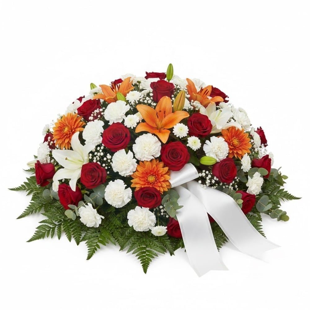 Red, orange and white funeral composition (Refined)