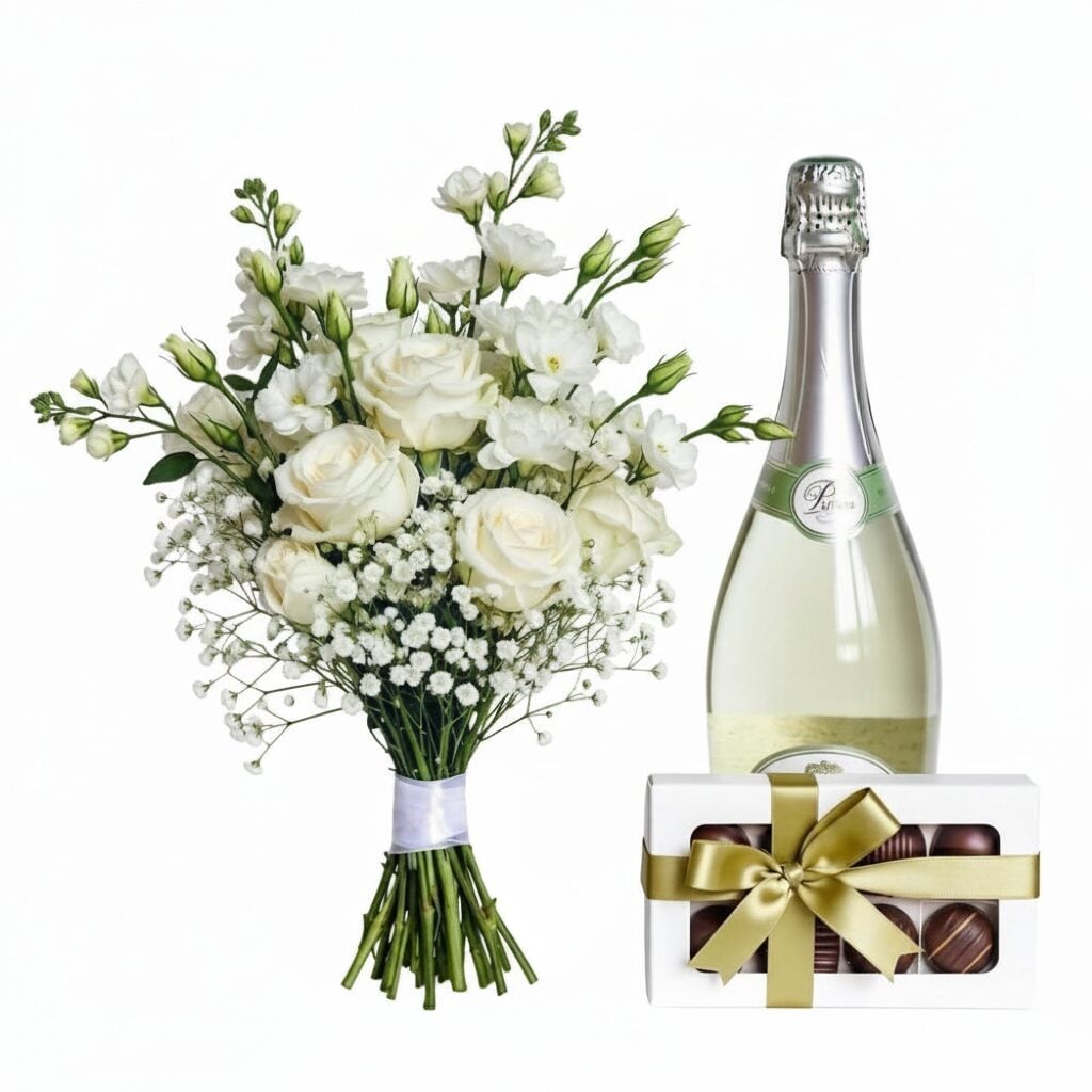 White bouquet with chocolates and sparkling wine (Refined)