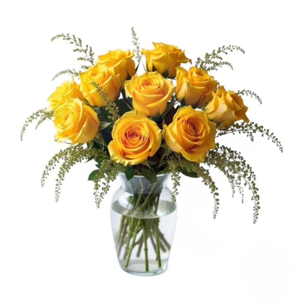 10 yellow roses in vase (Refined)