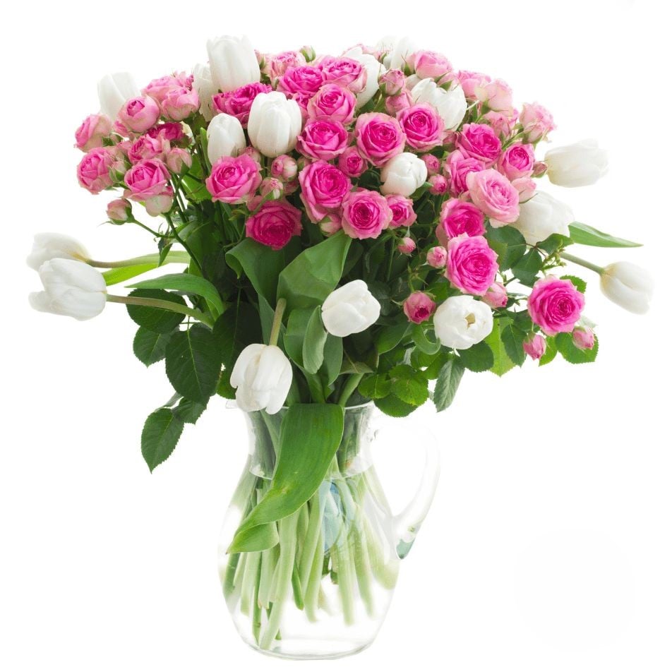 Bouquet of white tulips and pink roses (Refined)