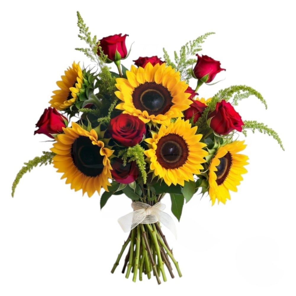 Bouquet With Red Roses And Sunflowers (Refined)
