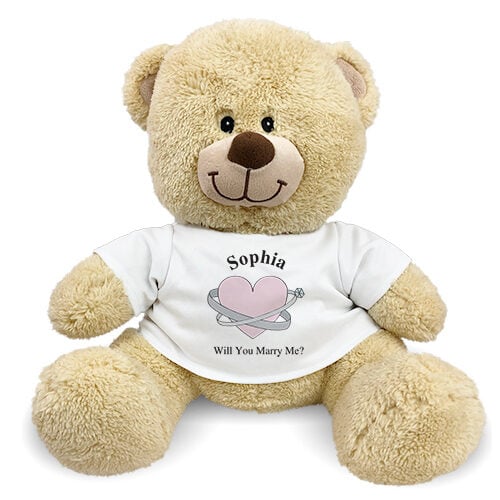 Personalized Heart and Rings Engagement Teddy Bear - 11"