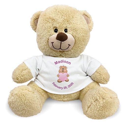 Personalized New Baby Girl Teddy Bear - 11"