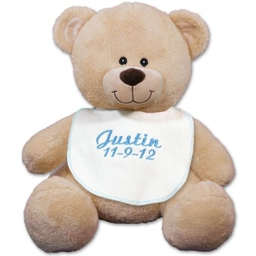 Embroidered Blue Bib Teddy Bear - 11"