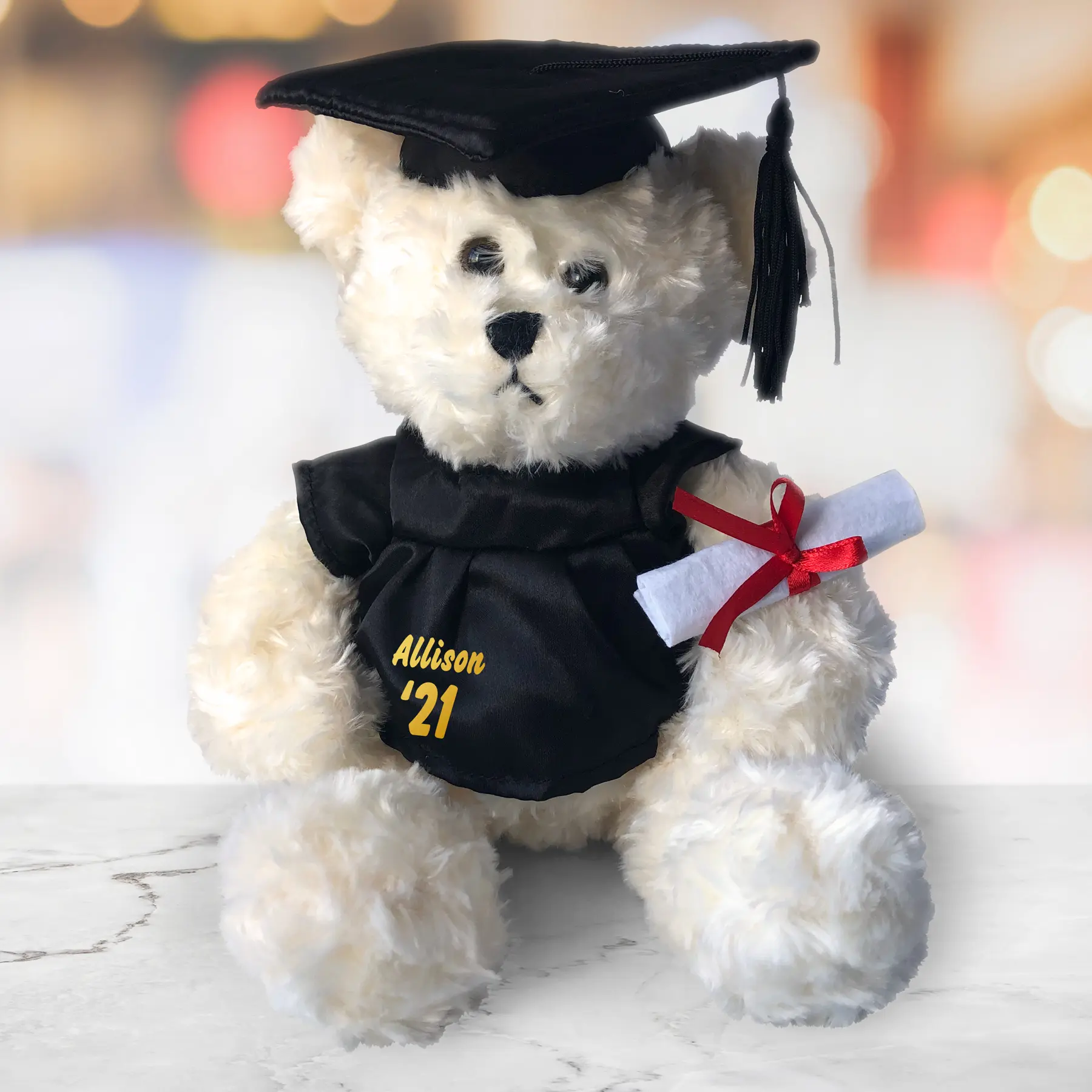 Graduation Cap and Gown Cream Plush Bear - 8.5"