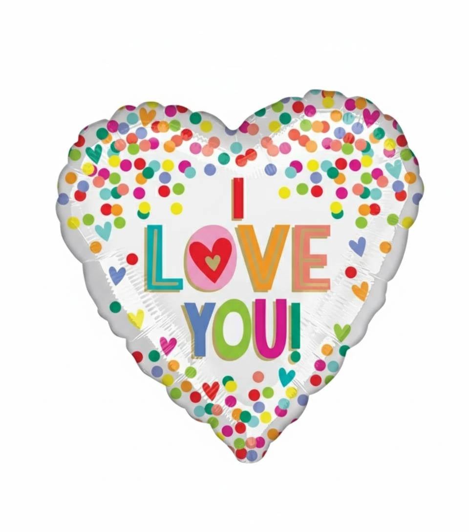I Love You!' Confetti Heart Shaped Helium Balloon