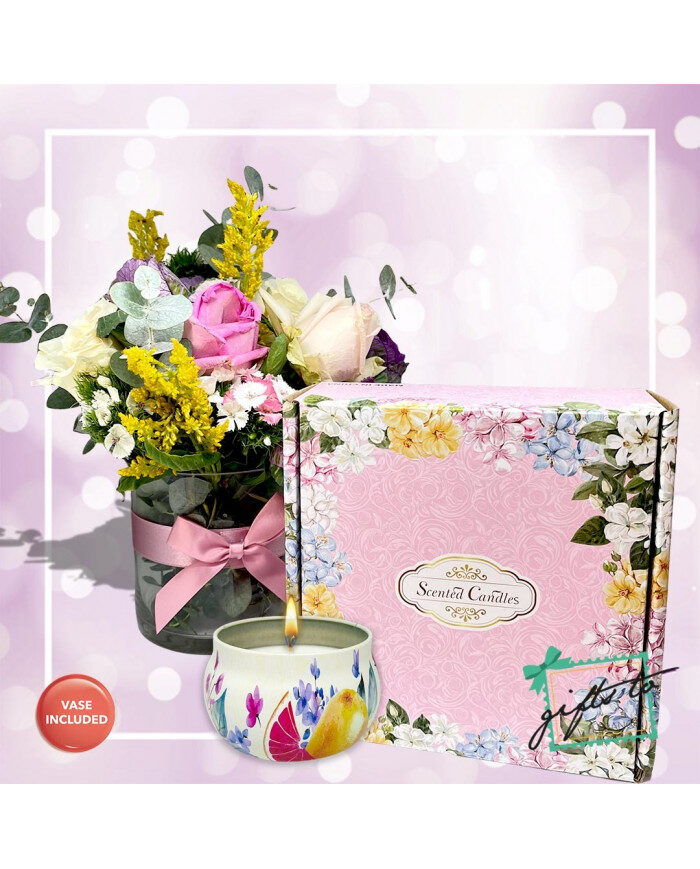 Pink Spring Vase with Scented Soy Candles