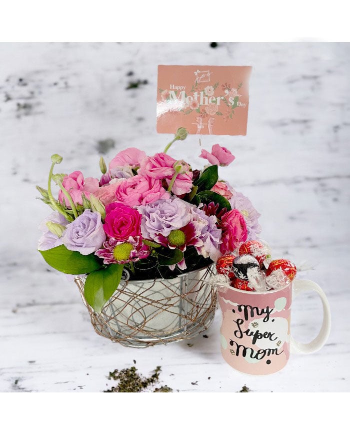 Thank You Mom Pink Flower Basket
