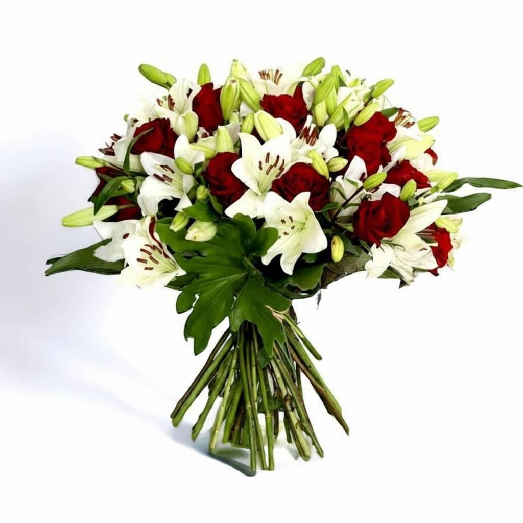 Elegance in Bloom – Roses & Lilies Bouquet