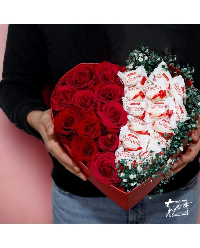 Blooming Hearts Delight: A Symphony of Flowers and Raffaello Chocolates