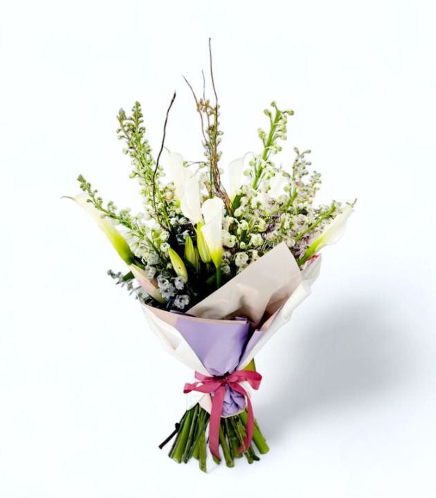 White Calla Lilies and Seasonal Blooms