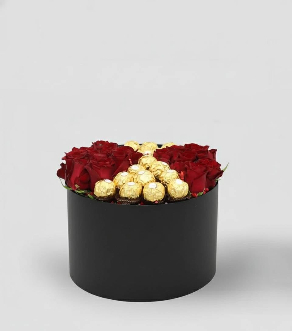 Timeless Affection: Red Roses & Ferrero Rocher Box