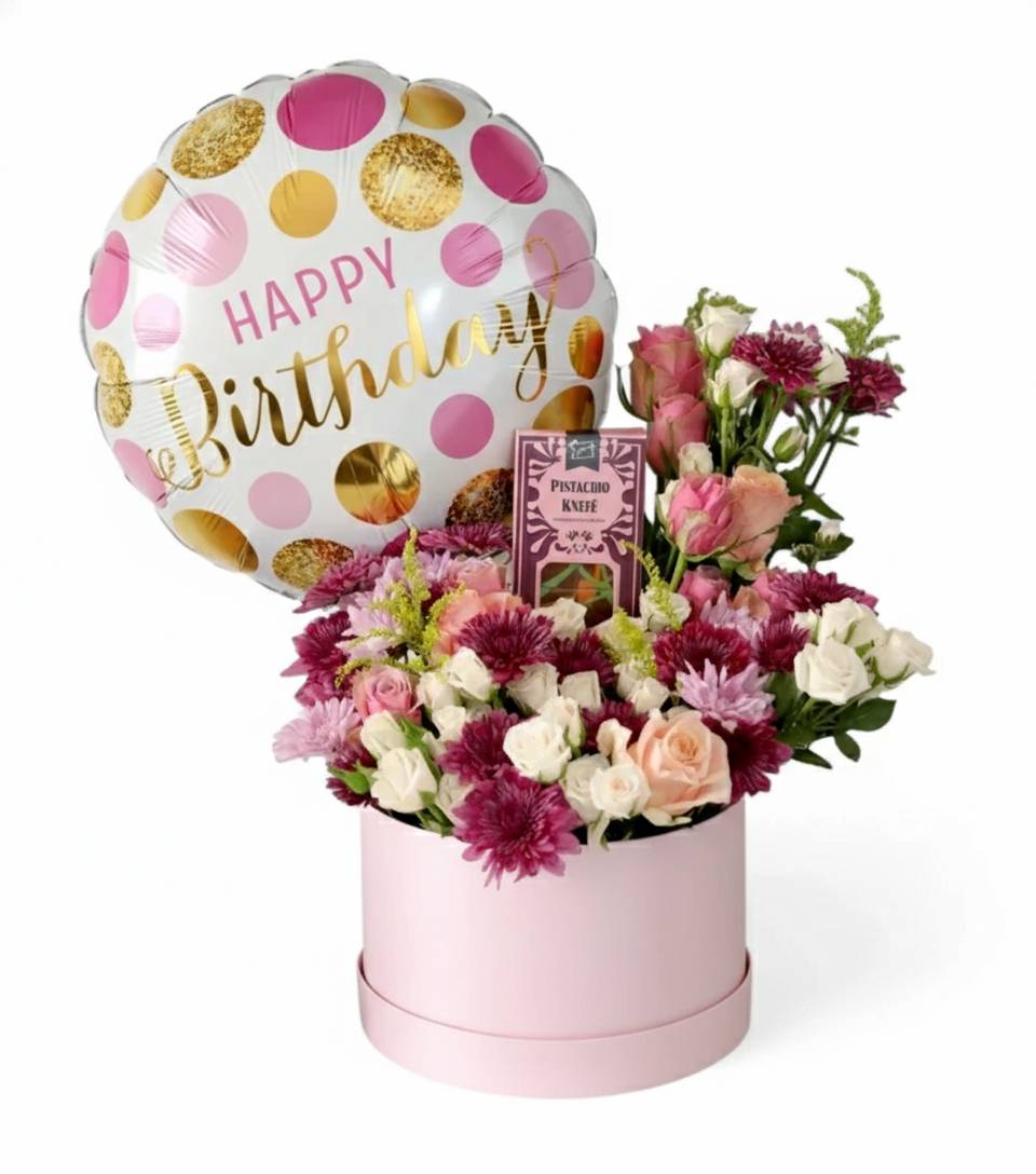 Seasonal Blooms with Pistachio Knefe and Balloon