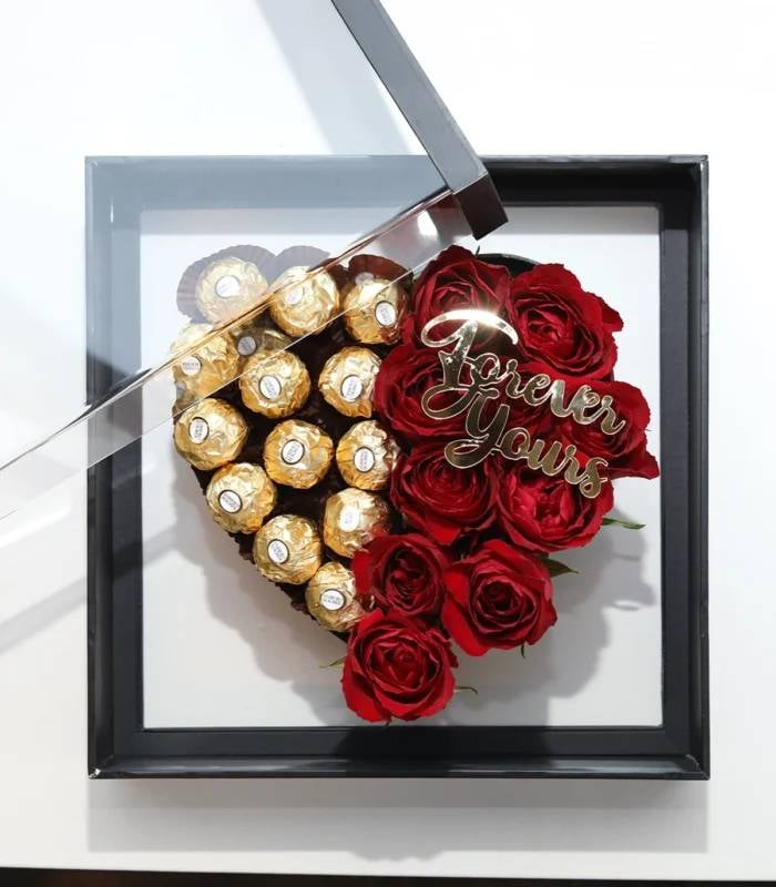 Forever Yours Roses and Ferrero Rocher Acrylic Box