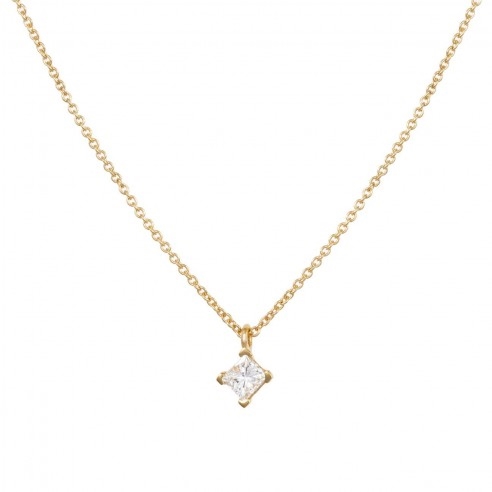 18K Gold Princess Cut Diamond Necklace