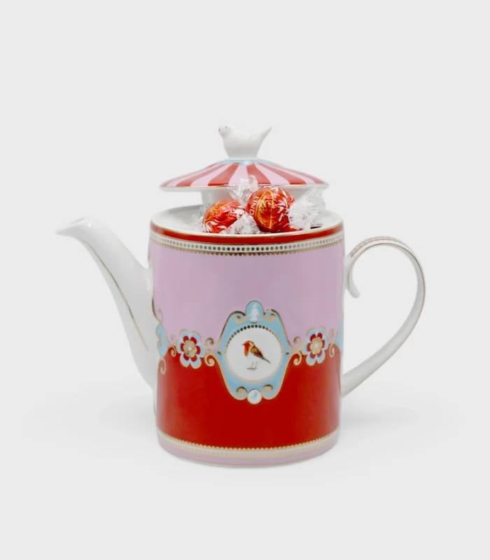 PIP STUDIO Porcelain Medallion Bird Teapot and Lindt Chocolate Truffles