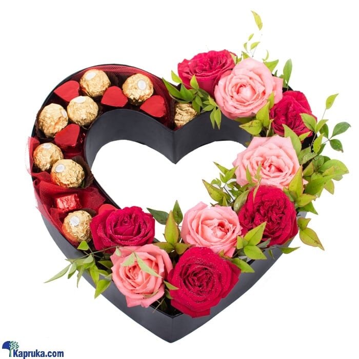 I'm Always Open For You, Arrangement With 9 Roses, 8 Ferrero Rocher, 5 Java Heart Shaped Chocolates