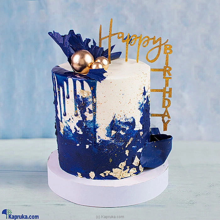 Midnight Majesty With Golden Bubbles Birthday Ribbon Cake Tower
