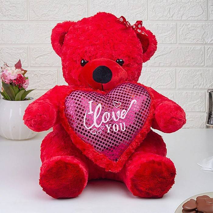 Red Love Bear With Heart Pillow 1.3ft Approx