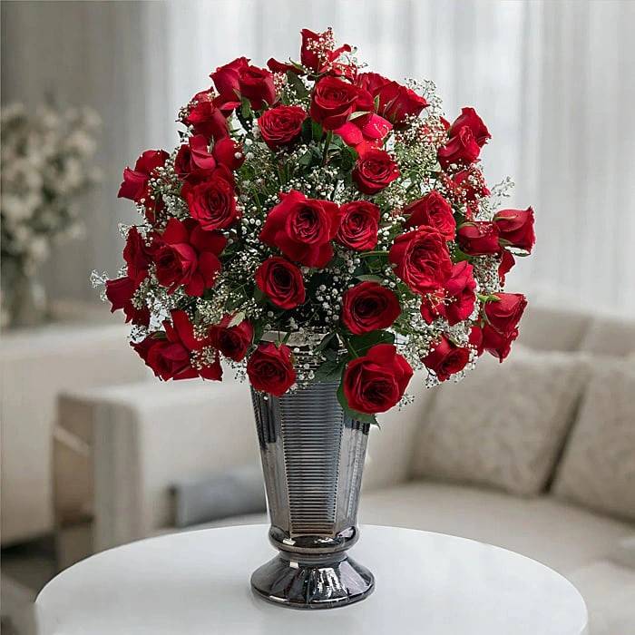Rose Majesty - 65 Red Roses Arranged In A Premium Glass Vase