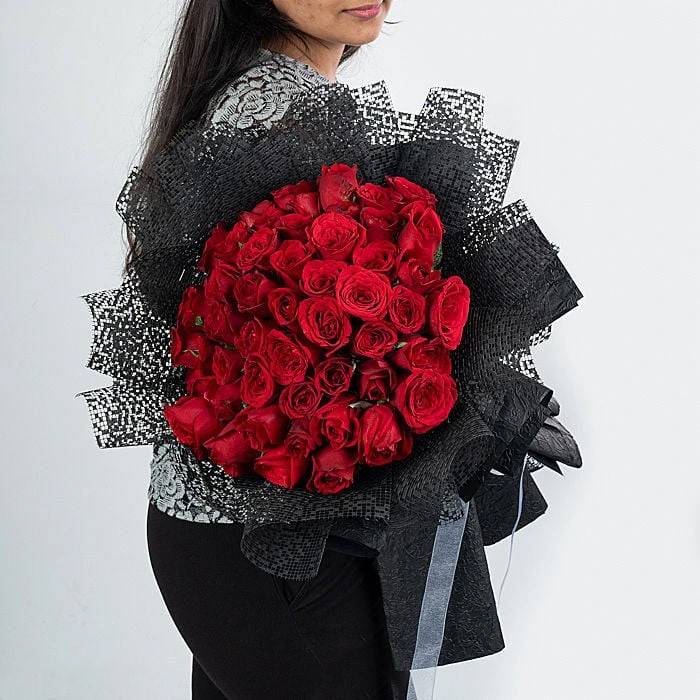 Fifty Shades Of Red Bouquet With 50 Red Roses