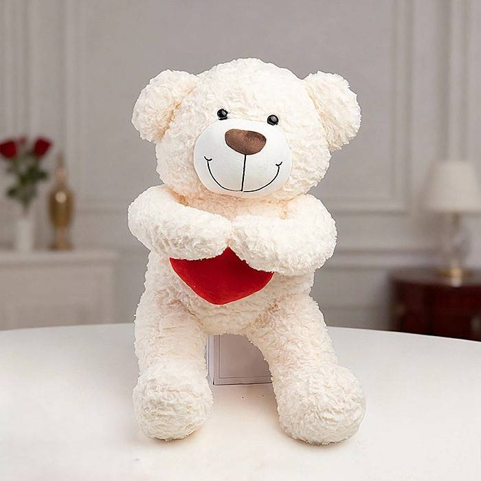 White Teddy Bear Holding Heart - 25 Inches