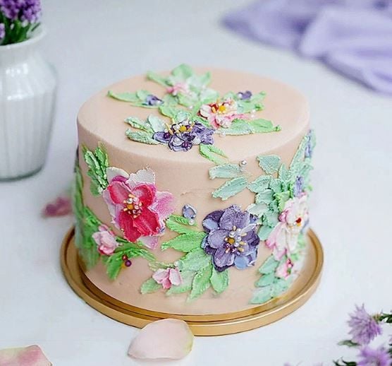 Mosaic Flower Sculpture Ribbon Cake
